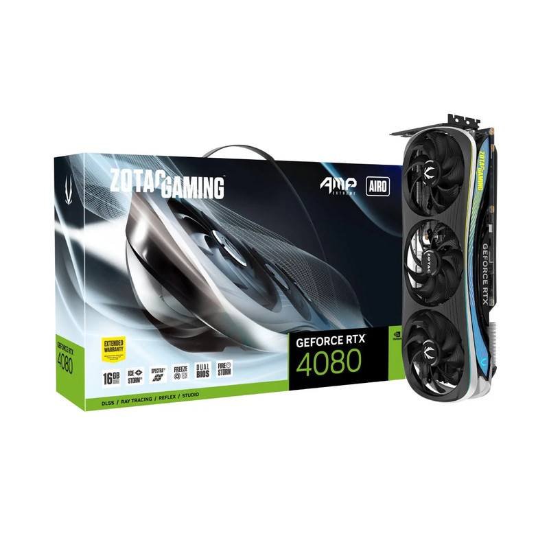 Zotac Gaming GeForce RTX 4080 AMP Extreme AIRO 16GB GDDR6X Graphics Card ZT-D40810B-10P - كرت الشاشة